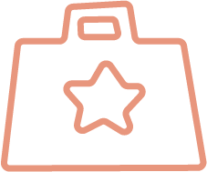 a black and orange outline of a bag with a star